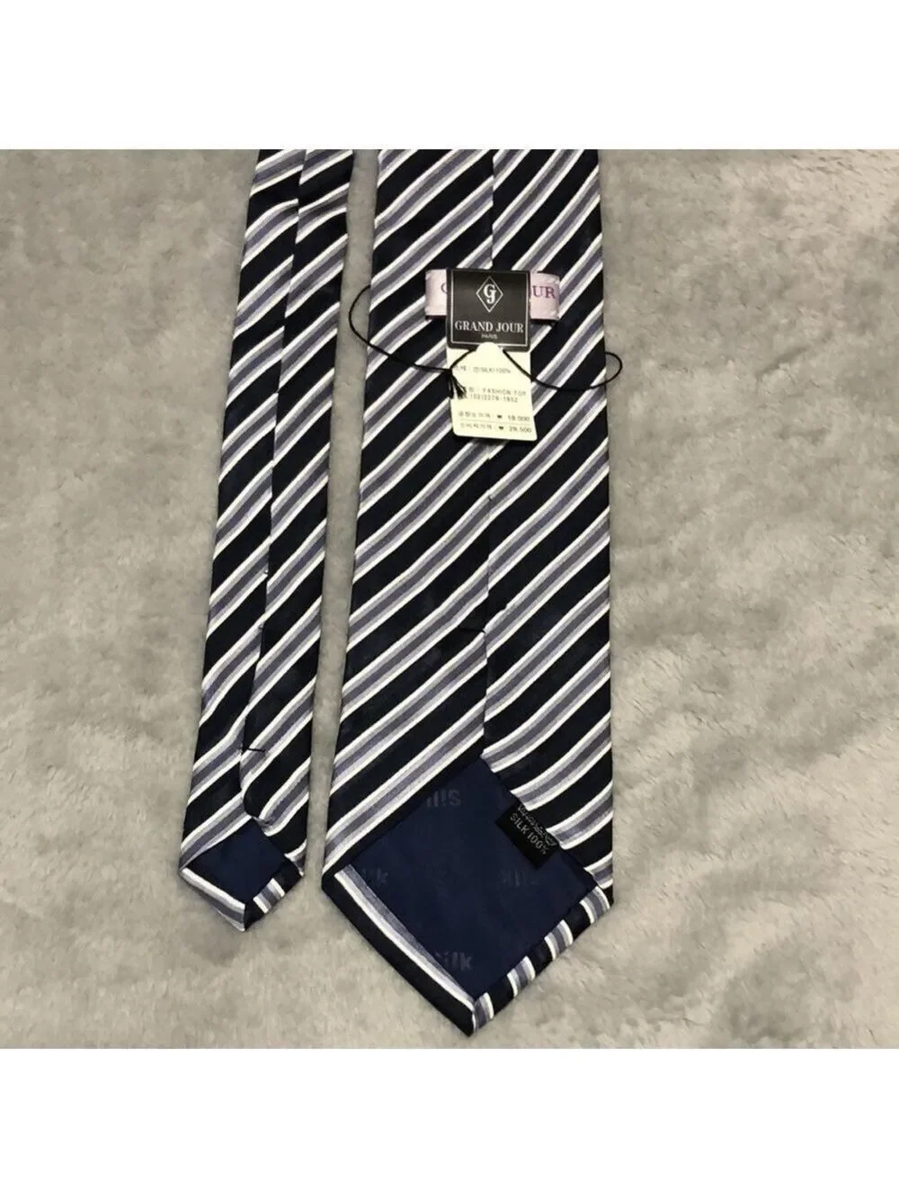 GRAND JOUR Paris Blue and Gray Striped Tie